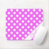 名前をカスタムする印象的なピンクビッグホワイト水玉模様 マウスパッド (マウス)