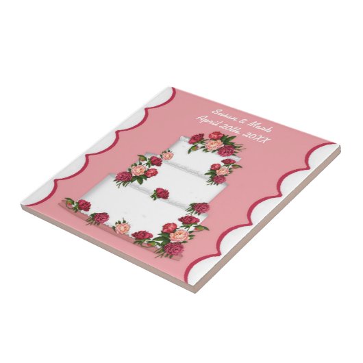 名前をカスタムする及びデ結婚ーツのケーキタイル タイル (側面)