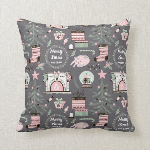 名前をカスタムする及び居心地のよいクリスマスパターンに挨拶すること クッション