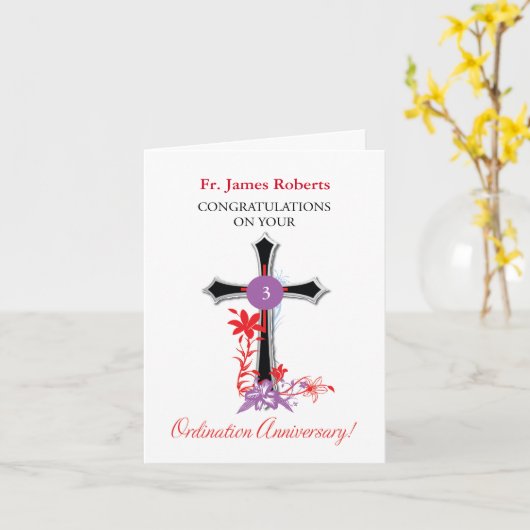 名前をカスタムする及び年の司祭の叙位記念日 カード (黄色い花)