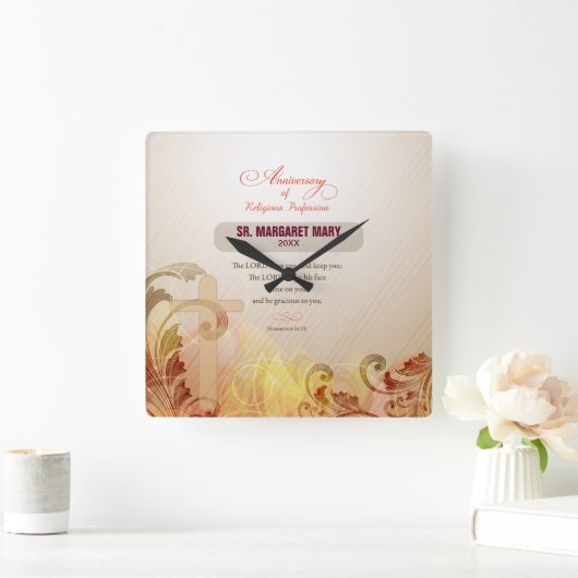 名前をカスタムする及び年の尼僧、宗教第60記念日 スクエア壁時計 (ホーム)