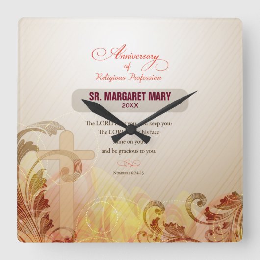 名前をカスタムする及び年の尼僧、宗教第60記念日 スクエア壁時計 (正面)
