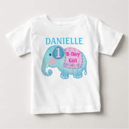 名前をカスタムする及び年齢の誕生日象のTシャツ ベビーTシャツ