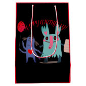 名前をカスタムする及び文字ハッピーモンスター抱き枕 ミディアムペーパーバッグ (裏面)