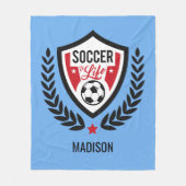 名前をカスタムする及び色のサッカーのロゴのフリースブランケット フリースブランケット (正面)