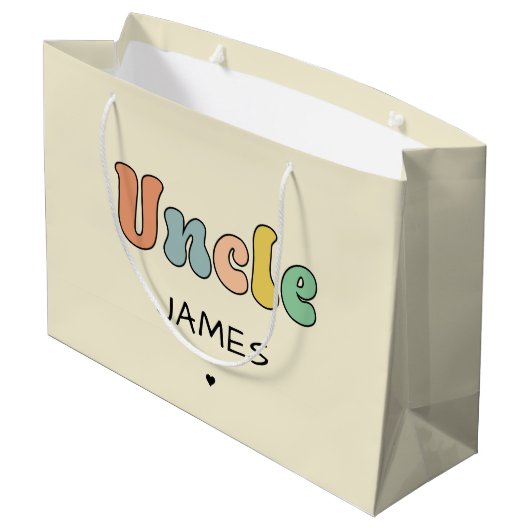 名前をカスタムする叔父レトロギフト |おじさんパーソナライズされた ラージペーパーバッグ (裏面アングル)