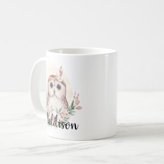 名前をカスタムする可愛いフクロウマムナース先生ギフト コーヒーマグカップ (正面左)