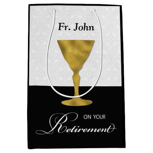 名前をカスタムする司祭の引退、金ゴールドChalice ミディアムペーパーバッグ (正面)