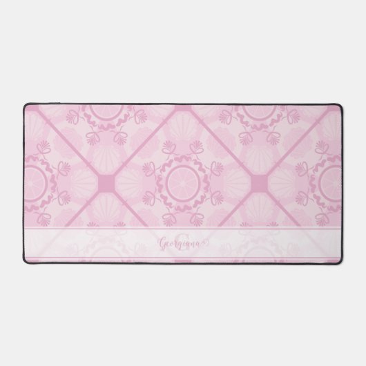 名前をカスタムする名門私立校風のインピンクマンダラダイヤモンドタイル デスクマット (正面)