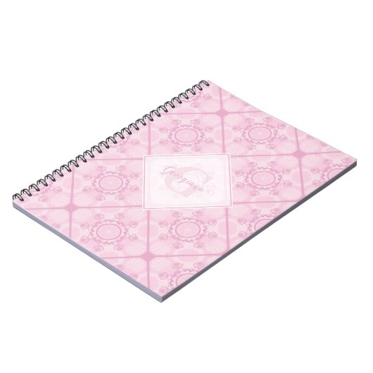 名前をカスタムする名門私立校風のインピンクマンダラダイヤモンドタイル ノートブック (左側)