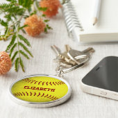 名前をカスタムする女子イエローソフトボールのキーチェーン キーホルダー (側面)