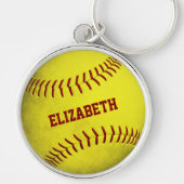 名前をカスタムする女子イエローソフトボールのキーチェーン キーホルダー (正面)