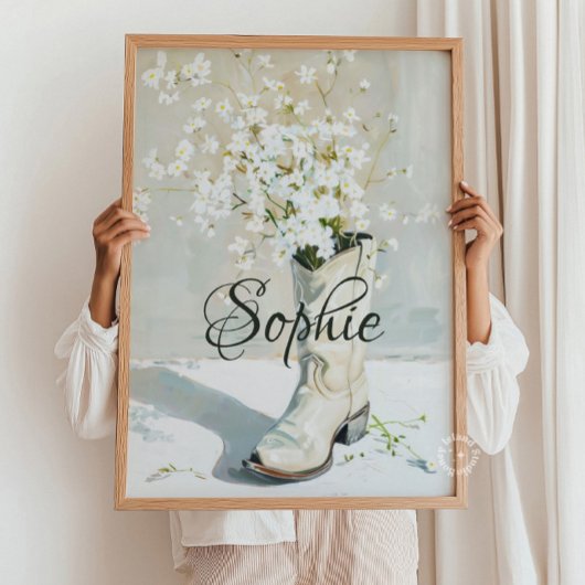 名前をカスタムする女性のカーボーイの花付き絵を描ブーツ ポスター