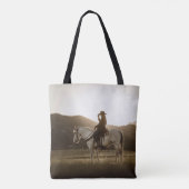 名前をカスタムする女性のカーボーイホースウエスタンランチテーマ トートバッグ (裏面)