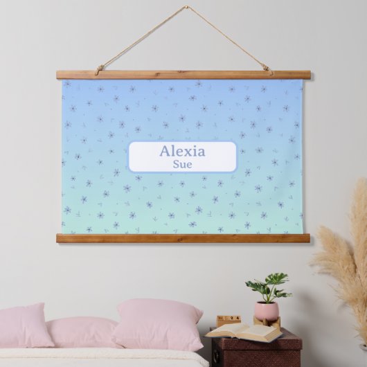 名前をカスタムする子供ズルームデコールブルースフラワー 吊り下げ型タペストリー (寝室)