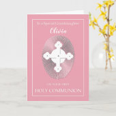 名前をカスタムする孫娘コミュニオンピンク(クロス付) カード (黄色い花)