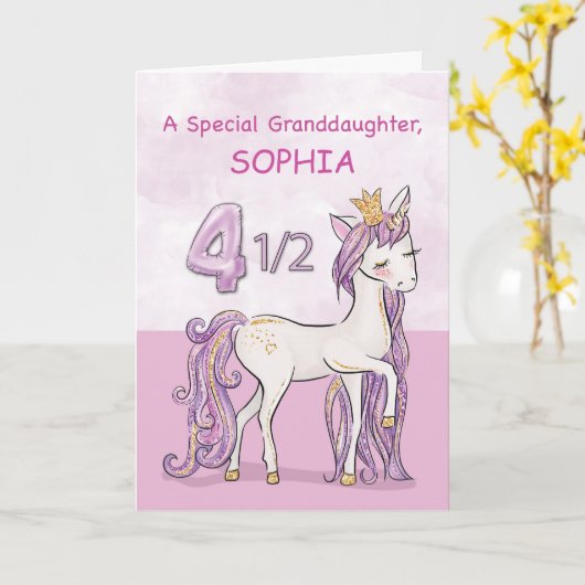 名前をカスタムする孫娘4アンドハーフ誕生日 カード (黄色い花)