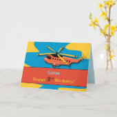 名前をカスタムする孫、ヘリコプターで3回目の誕生日 カード (黄色い花)