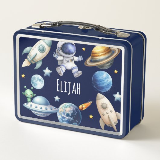 名前をカスタムする宇宙飛行士宇宙新学期 メタルランチボックス (裏面)