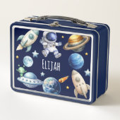 名前をカスタムする宇宙飛行士宇宙新学期 メタルランチボックス (正面)