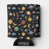 名前をカスタムする宇宙飛行士惑星宇宙 缶クーラー (裏面)