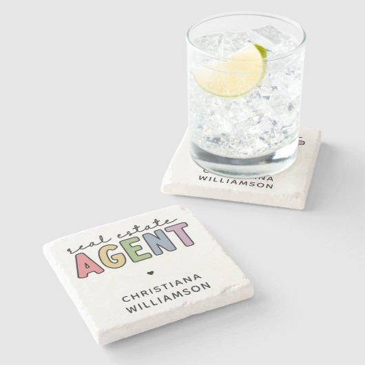 名前をカスタムする実在不動産業者 |不動産仲介業者ギフト ストーンコースター (横)