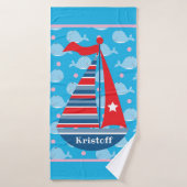 名前をカスタムする帆船キッズボーイズバスタオル バスタオル (バスタオル)