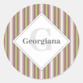 名前をカスタムする幾何学温暖ニュートラルキャンディストライプー ラウンドシール (正面)
