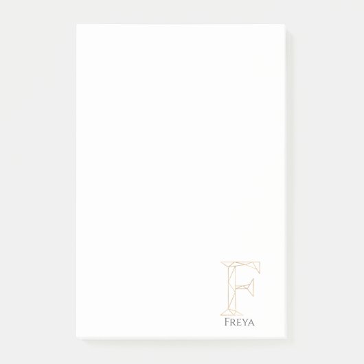 名前をカスタムする幾何学的金ゴールド文字Fモノグラム ポストイット (正面)