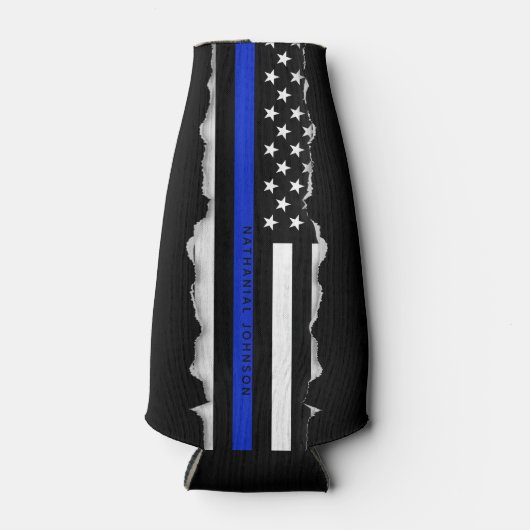名前をカスタムする引き裂かれた薄い青い線フラグを見る ボトルクーラー (正面)