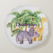 名前をカスタムする恐竜のヤシの木 ラウンドクッション (裏面)