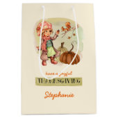 名前をカスタムする感謝祭 ミディアムペーパーバッグ (正面)