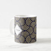 名前をカスタムする我々はあなたを見ているネイビー&金ゴールドデコ コーヒーマグカップ (正面左)