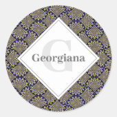 名前をカスタムする我々はあなたを見ているネイビー&金ゴールドデコ ラウンドシール (正面)