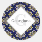 名前をカスタムする我々はあなたを見ている海軍と金ゴールドレトロ ラウンドシール (正面)