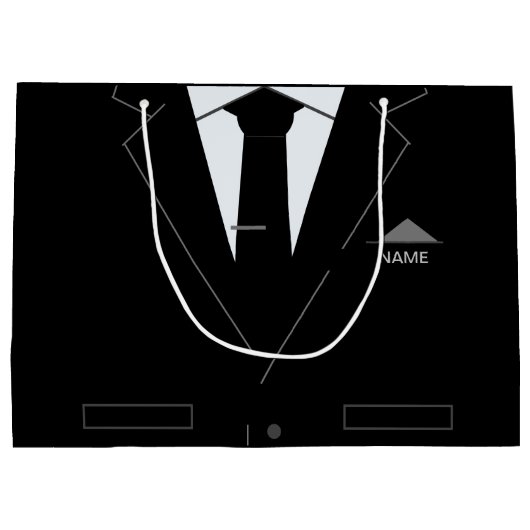 名前をカスタムする抱き枕と業務用ブラックスーツ ラージペーパーバッグ (裏面)