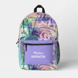名前をカスタムする抽象芸術パームツリーズ プリントバックパック