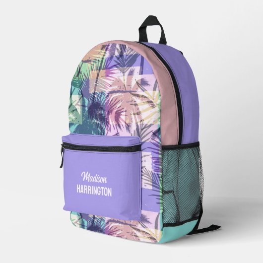 名前をカスタムする抽象芸術パームツリーズ プリントバックパック (裏面右端)