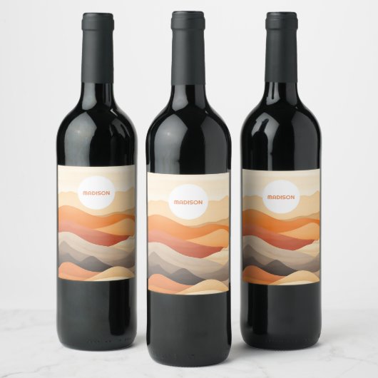 名前をカスタムする抽象芸術景観イラストレーション ワインラベル (ボトル)