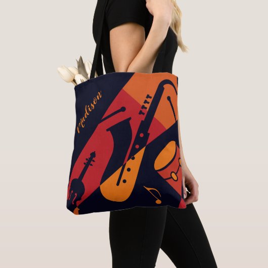 名前をカスタムする抽象芸術音楽バッグ トートバッグ (クローズアップ)