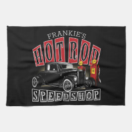 名前をカスタムする改造スピードショップガスステーションガレージ キッチンタオル