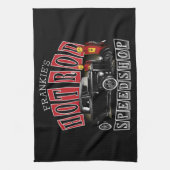名前をカスタムする改造スピードショップガスステーションガレージ キッチンタオル (縦)