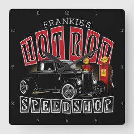 名前をカスタムする改造スピードショップガスステーションガレージ スクエア壁時計