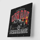 名前をカスタムする改造スピードショップガスステーションガレージ スクエア壁時計 (傾斜)