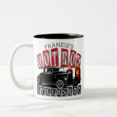 名前をカスタムする改造スピードショップガスステーションガレージ ツートーンマグカップ (左)
