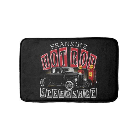 名前をカスタムする改造スピードショップガスステーションガレージ バスマット (正面)