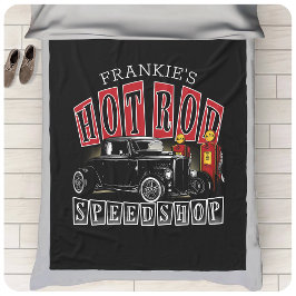 名前をカスタムする改造スピードショップガスステーションガレージ フリースブランケット