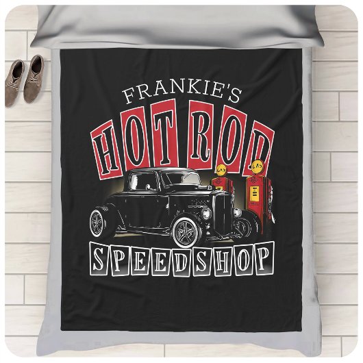 名前をカスタムする改造スピードショップガスステーションガレージ フリースブランケット