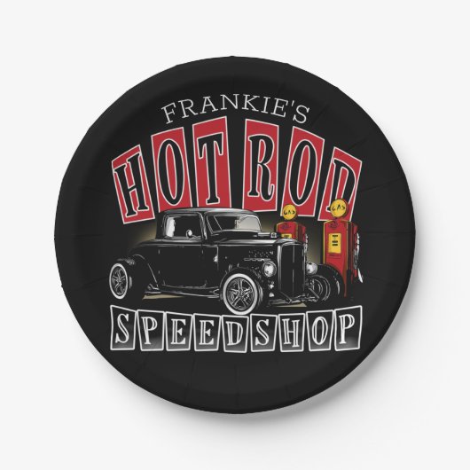 名前をカスタムする改造スピードショップガスステーションガレージ ペーパープレート (正面)