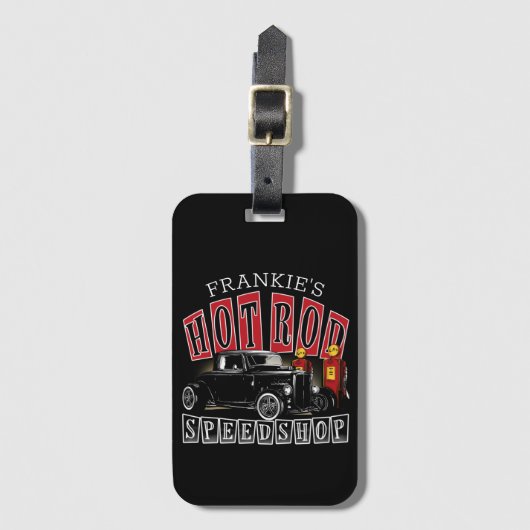 名前をカスタムする改造スピードショップガスステーションガレージ ラゲッジタグ (正面縦)